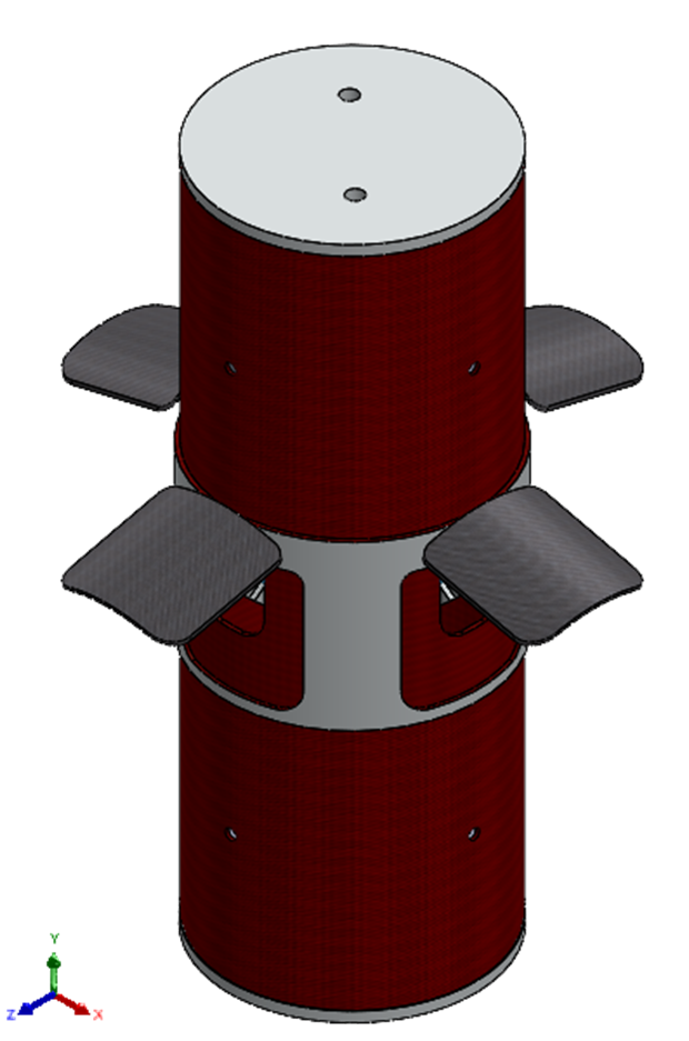 CAD model of the rocket air-brake section with four flaps deployed