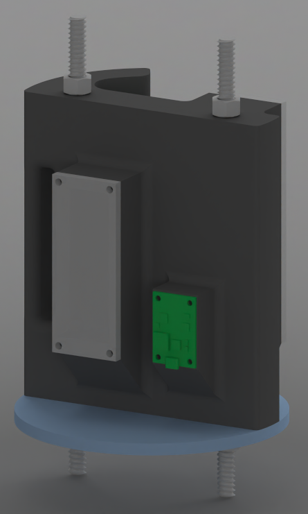 CAD render of the avionics bay GPS face with the TeleMetrum board and the 21700 lithium-ion battery cover
